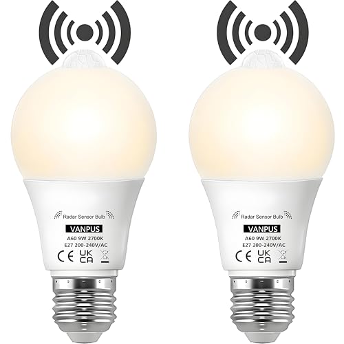 Vanpus Glühbirne Mit Bewegungsmelder E27 LED Warmweiß 2700K 9W PIR-Sensor und Dämmerungssensor E27 Automatisch Auf Aus Licht Automatische Erkennung: Licht ein-/ausschalten （2 stk） von Vanpus