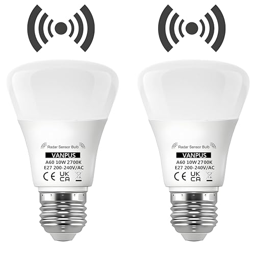 Vanpus Glühbirne Mit Bewegungsmelder E27 LED Warmweiss Filament 2700K 10W Lichtsteuerung Radarlampe ‌Automatische Erkennung: Licht ein-/ausschalten 2 stk von Vanpus