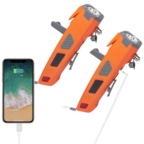 Vanpus Notfallhammer fürs Auto 8-in-1：Sicherheitshammer‌、Gurteschneider‌、‌LED-Leuchte‌、Mobiler Stromspeicher、‌Stroboskopblitz、SOS-Notrufsignal‌、‌Alarmanlage‌、Handkurbel-Aufladung‌ （2 stk） ‌ von Vanpus