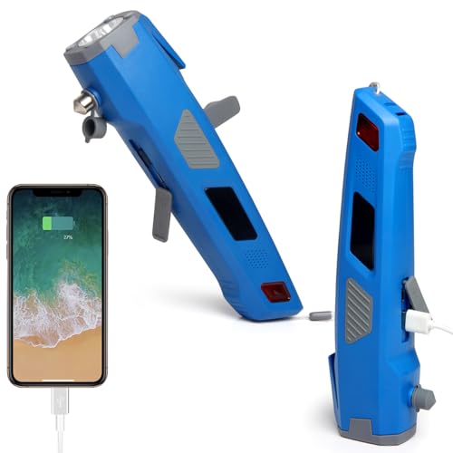 Vanpus Notfallhammer fürs Auto 8-in-1：Sicherheitshammer‌、Gurteschneider‌、‌LED-Leuchte‌、Mobiler Stromspeicher、‌Stroboskopblitz、SOS-Notrufsignal‌、‌Alarmanlage‌、Handkurbel-Aufladung‌ ‌Blau （2 stk） von Vanpus