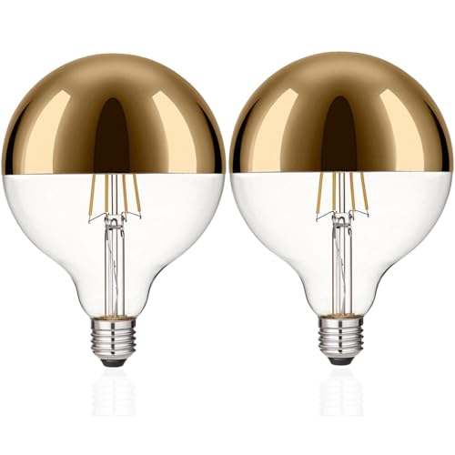 Vanpus Vintage Edison E27 LED-Lampe - Warmweiß 2700K 8W, Halb Verchromt, Flickerfrei Dimmbar, Ø125mm Für Gemütliches Heimlicht (2 Stück)​ von Vanpus