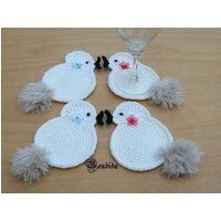 Gehäkelte Vogel-Untersetzer, Lustige Tiergetränkematten, 4Er-Set von VanqG