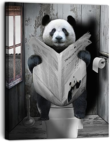 Vantboo Panda Reading Zeitung in Toilette Leinwanddrucke Wandkunst Gemälde Home Decor Kunstwerke Bilder für Wohnzimmer Schlafzimmer Badezimmer Dekoration fertig zum Aufhängen 40,6 x 50,8 cm von Vantboo