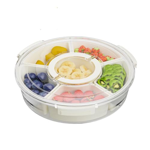 Vantency Snackbox Behälter, geteiltes Serviertablett mit Deckel und Griff, 6 Fächer Snackbox Behälter, Snacktablett perfekt für Snacks, Gemüse, Obst und Charcuterie Vantency Snackbox Behälter, geteiltes Serviertablett mit Deckel und Griff, 6 Fächer Snackbox Behälter, Snacktablett perfekt für Snacks, Gemüse, Obst und Charcuterie von Vantency