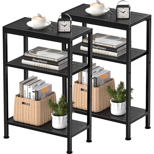 Vantimo Schmaler Beistelltisch, Nachttisch, 2er Set, Kleiner Tisch, 3 Ablagen Nachttisch Schmal mit Stauraum, Sofa beistelltisch für schmale Räume, Wohnzimmer, Schlafzimmer, Küche &Balkon (Schwarz) von Vantimo