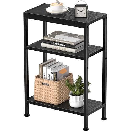 Schmaler Beistelltisch, Nachttisch, Kleiner Tisch, 3 Ablagen Nachttisch Schmal mit Stauraum, sofa beistelltisch für schmale Räume, Wohnzimmer, Schlafzimmer, Küche & Balkon, Arbeitszimmer (Schwarz) von Vantimo