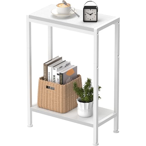 Schmaler Beistelltisch, Nachttisch, 2 Ablagen Nachttisch Schmal mit Stauraum, sofa beistelltisch für schmale Räume, Kleiner Tisch, für Wohnzimmer, Schlafzimmer, Küche & Balkon, Arbeitszimmer (Weiß) von Vantimo
