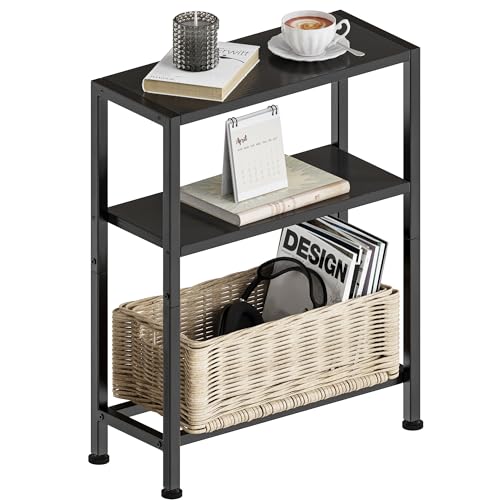 Schmaler Beistelltisch, Nachttisch, 3 Ablagen Nachttisch Schmal mit Stauraum, sofa beistelltisch für schmale Räume, Kleiner Tisch, für Wohnzimmer, Schlafzimmer, Küche &Balkon, Arbeitszimmer (Schwarz) von Vantimo