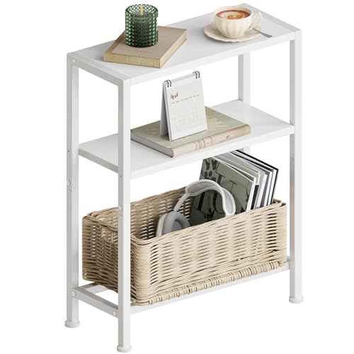 Schmaler Beistelltisch, Nachttisch, 3 Ablagen Nachttisch Schmal mit Stauraum, sofa beistelltisch für schmale Räume, Kleiner Tisch, für Wohnzimmer, Schlafzimmer, Küche & Balkon, Arbeitszimmer (Weiß) von Vantimo