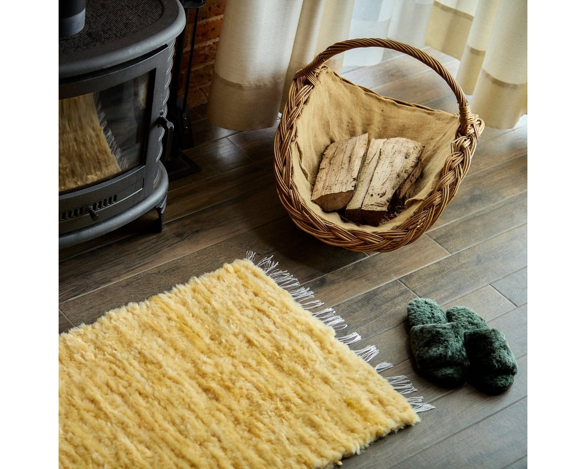 Fellteppich Handgewebter Teppich 60 x 100 aus Schaffell, Vanuba, handgeknüpft von Vanuba