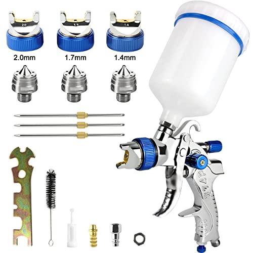 HVLP Professionelle Lackierpistole, Schwerkraftzufuhr, 3 Düsen, 1,4 mm, 1,7 mm, 2,0 mm, 600 cc Schwerkraft, HVLP Möbel, Auto, kleine Reparaturpistole HVLP Professionelle Lackierpistole, Schwerkraftzufuhr, 3 Düsen, 1,4 mm, 1,7 mm, 2,0 mm, 600 cc Schwerkraft, HVLP Möbel, Auto, kleine Reparaturpistole von Vanwoke