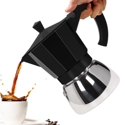 Vaolvpant Keine Beschichtung, 6 Tassen, Aluminium und Edelstahl, Mokkakanne, Espressokocher, italienische Kaffeemaschine, 350 ml, geeignet für Gas-, Induktionsherde, Greca-Kaffeemaschine, Perkolator von Vaolvpant