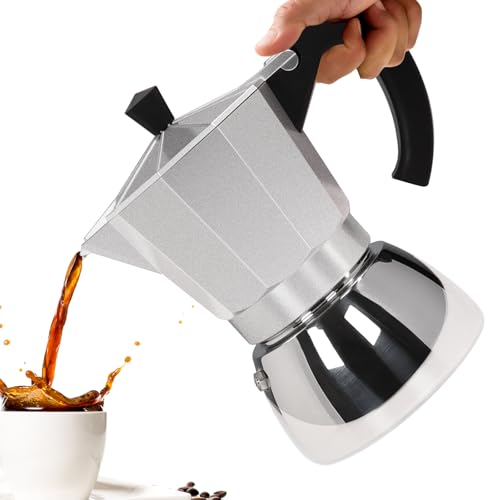 Vaolvpant Mokkakanne aus Aluminium und Edelstahl, ohne Beschichtung, für 6 Tassen, Espressokocher, italienische Kaffeemaschine, 350 ml, geeignet für Gas-, Induktionsherde, Greca-Kaffeemaschine von Vaolvpant