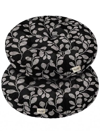 Vargottam 22" Round Meditation Cushion - Monochrome Leaf Whispers Cotton Tufted Floor Pillow with Memory Foam Fill for Yoga, Reading, Relaxation & Indoor Seating von Vargottam