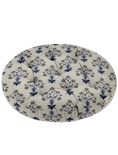 Vargottam 22" Round Meditation Cushion - Royal Floral Cotton Tufted Floor Pillow with Memory Foam Fill for Yoga, Reading, Relaxation & Indoor Seating von Vargottam