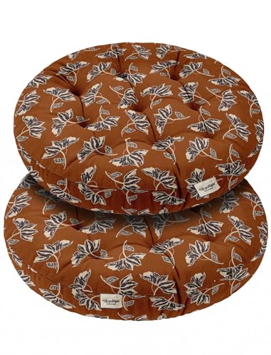 Vargottam 22" Round Meditation Cushion - Rust Autumn Leaf Cotton Tufted Floor Pillow with Memory Foam Fill for Yoga, Reading, Relaxation & Indoor Seating von Vargottam