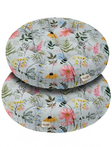 Vargottam 22" Round Meditation Cushion - Wild Meadow Bloom Cotton Tufted Floor Pillow with Memory Foam Fill for Yoga, Reading, Relaxation & Indoor Seating von Vargottam
