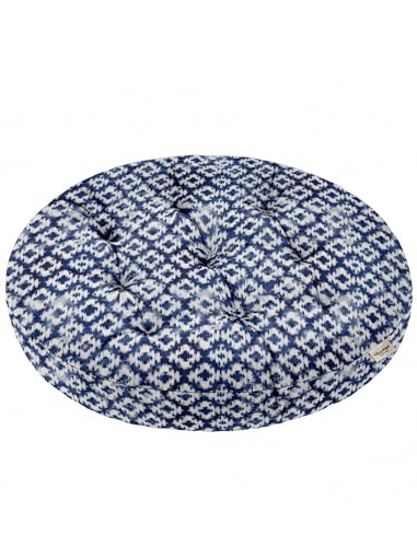 Vargottam 22" Round Tufted Floor Cushion - Blue Ikat Diamond Cotton Meditation Pillow with Memory Foam Filling, Floor Seating Pouf for Living Room, Bedroom, Yoga & Reading von Vargottam