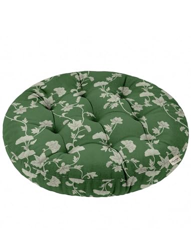 Vargottam 22" Round Tufted Floor Cushion - Green Block Pprint Vine Cotton Meditation Pillow with Memory Foam Filling, Floor Seating Pouf for Living Room, Bedroom, Yoga & Reading von Vargottam