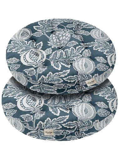Vargottam 22" Round Tufted Floor Cushion - Indigo Heritage Flora Cotton Meditation Pillow with Memory Foam Filling, Floor Seating Pouf for Living Room, Bedroom, Yoga & Reading von Vargottam