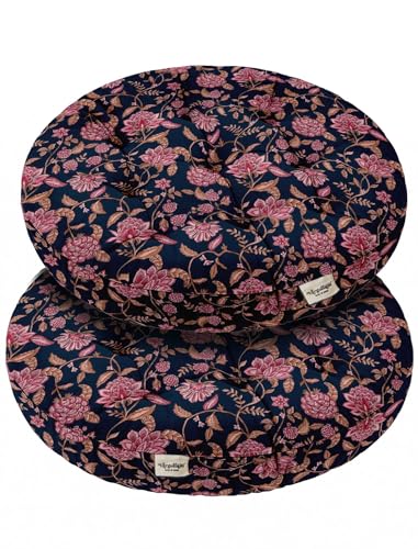 Vargottam 22" Round Tufted Floor Cushion - Mughal Blossom Cotton Meditation Pillow with Memory Foam Filling, Floor Seating Pouf for Living Room, Bedroom, Yoga & Reading von Vargottam