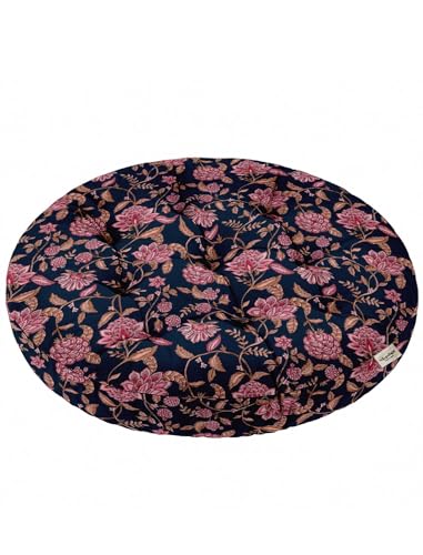 Vargottam 22" Round Tufted Floor Cushion - Mughal Blossom Cotton Meditation Pillow with Memory Foam Filling, Floor Seating Pouf for Living Room, Bedroom, Yoga & Reading von Vargottam