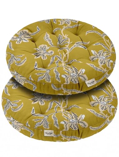 Vargottam 22" Round Tufted Floor Cushion - Mustard Floral Bloom Cotton Meditation Pillow with Memory Foam Filling, Floor Seating Pouf for Living Room, Bedroom, Yoga & Reading Vargottam 22" Round Tufted Floor Cushion - Mustard Floral Bloom Cotton Meditation Pillow with Memory Foam Filling, Floor Seating Pouf for Living Room, Bedroom, Yoga & Reading von Vargottam