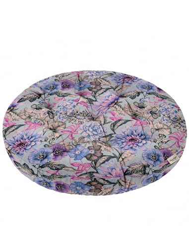 Vargottam 22" Round Tufted Floor Cushion - Pastel Garden Floral Cotton Meditation Pillow with Memory Foam Filling, Floor Seating Pouf for Living Room, Bedroom, Yoga & Reading von Vargottam