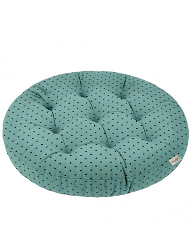 Vargottam 22" Round Tufted Floor Cushion - Polka On Blue Cotton Meditation Pillow with Memory Foam Filling, Floor Seating Pouf for Living Room, Bedroom, Yoga & Reading von Vargottam