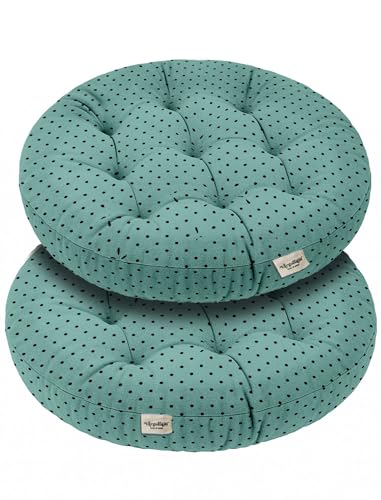 Vargottam 22" Round Tufted Floor Cushion - Polka On Blue Cotton Meditation Pillow with Memory Foam Filling, Floor Seating Pouf for Living Room, Bedroom, Yoga & Reading von Vargottam