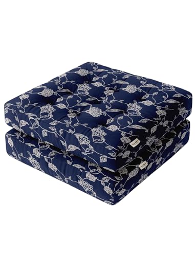 Vargottam 22" Square Cotton Floor Cushion - Batik Vine Tufted Pillow with Memory Foam Filling for Meditation, Relaxation & Living Room Seating von Vargottam