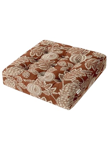 Vargottam 22" Square Cotton Floor Cushion - Earthen Folk Bloom Tufted Pillow with Memory Foam Filling for Meditation, Relaxation & Living Room Seating von Vargottam