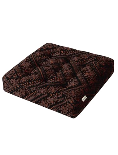 Vargottam 22" Square Cotton Floor Cushion - Ethnic Maze Tufted Pillow with Memory Foam Filling for Meditation, Relaxation & Living Room Seating von Vargottam