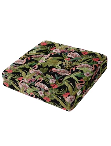Vargottam 22" Square Cotton Floor Cushion - Flamingo Fiesta Tufted Pillow with Memory Foam Filling for Meditation, Relaxation & Living Room Seating von Vargottam