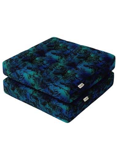 Vargottam 22" Square Cotton Floor Cushion - Midnight Jungle Tufted Pillow with Memory Foam Filling for Meditation, Relaxation & Living Room Seating von Vargottam