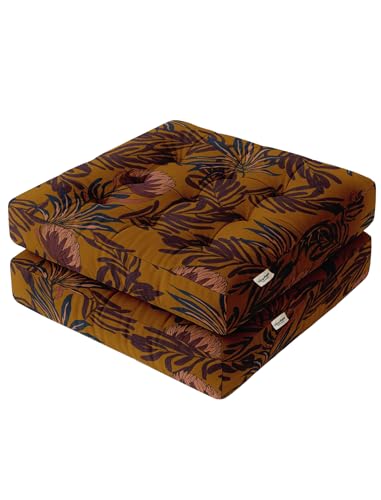 Vargottam 22" Square Cotton Floor Cushion - Rust Bloom Tufted Pillow with Memory Foam Filling for Meditation, Relaxation & Living Room Seating von Vargottam