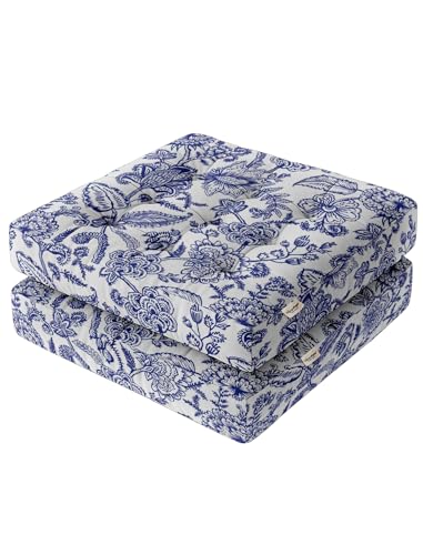 Vargottam 22" Square Cotton Floor Cushion - Vintage Delft Vine Tufted Pillow with Memory Foam Filling for Meditation, Relaxation & Living Room Seating von Vargottam