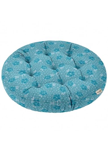 Vargottam 22" Tufted Cotton Floor Cushion - Aqua Petal Bloom Round Seating Pillow with Shredded Memory Foam for Lounge, Boho Decor, Meditation, and Living Room von Vargottam