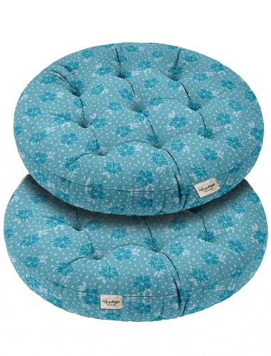 Vargottam 22" Tufted Cotton Floor Cushion - Aqua Petal Bloom Round Seating Pillow with Shredded Memory Foam for Lounge, Boho Decor, Meditation, and Living Room von Vargottam