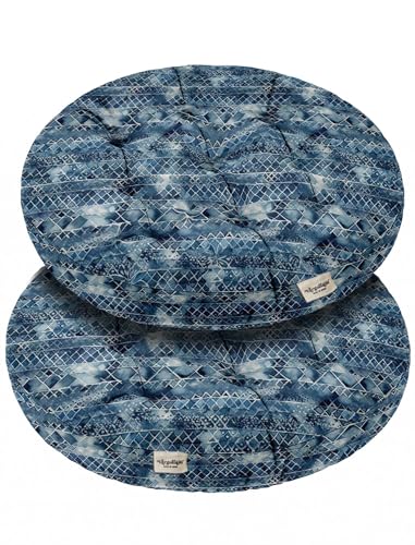 Vargottam 22" Tufted Cotton Floor Cushion - Indigo Shibori Grid Round Seating Pillow with Shredded Memory Foam for Lounge, Boho Decor, Meditation, and Living Room von Vargottam