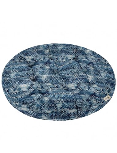 Vargottam 22" Tufted Cotton Floor Cushion - Indigo Shibori Grid Round Seating Pillow with Shredded Memory Foam for Lounge, Boho Decor, Meditation, and Living Room von Vargottam