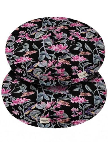 Vargottam 22" Tufted Cotton Floor Cushion - Midnight Tropical Bloom Round Seating Pillow with Shredded Memory Foam for Lounge, Boho Decor, Meditation, and Living Room von Vargottam