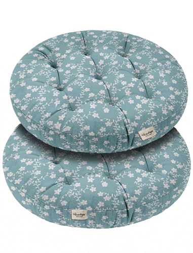 Vargottam 22" Tufted Cotton Floor Cushion - Pastel Cherry Blossom Round Seating Pillow with Shredded Memory Foam for Lounge, Boho Decor, Meditation, and Living Room von Vargottam