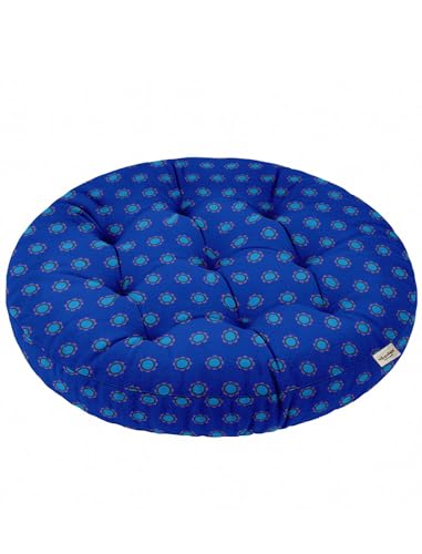 Vargottam 22" Tufted Cotton Floor Cushion - Retro Blue Polka Round Seating Pillow with Shredded Memory Foam for Lounge, Boho Decor, Meditation, and Living Room von Vargottam