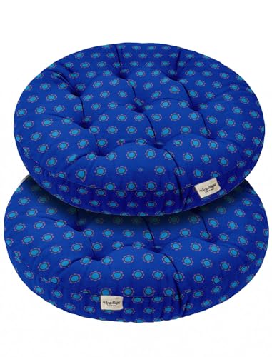 Vargottam 22" Tufted Cotton Floor Cushion - Retro Blue Polka Round Seating Pillow with Shredded Memory Foam for Lounge, Boho Decor, Meditation, and Living Room von Vargottam