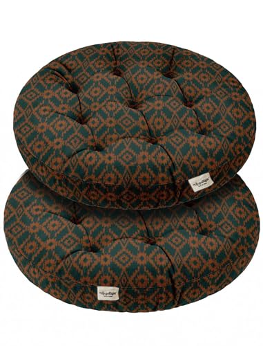 Vargottam 22" Tufted Cotton Floor Cushion - Tribal Rust Print Round Seating Pillow with Shredded Memory Foam for Lounge, Boho Decor, Meditation, and Living Room von Vargottam