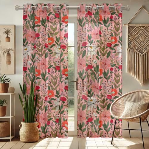 Vargottam Blumendruck, extra Lange, transparente Vorhänge für doppelt hohe Fenster und Türen – Set mit 2 Paneelen, 274,3 cm Länge, Ösen Oben, lichtfilternde Bedruckte Georgette-Vorhänge Vargottam Blumendruck, extra Lange, transparente Vorhänge für doppelt hohe Fenster und Türen – Set mit 2 Paneelen, 274,3 cm Länge, Ösen Oben, lichtfilternde Bedruckte Georgette-Vorhänge von Vargottam