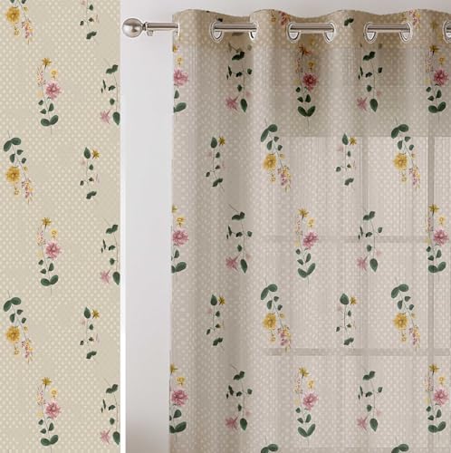Vargottam Extra Lange, transparente Vorhänge mit Punktmuster für doppelt hohe Fenster und Türen – Set mit 2 Paneelen, 274,3 cm Länge, Ösen Oben, lichtfilternde Bedruckte Georgette-Vorhänge Vargottam Extra Lange, transparente Vorhänge mit Punktmuster für doppelt hohe Fenster und Türen – Set mit 2 Paneelen, 274,3 cm Länge, Ösen Oben, lichtfilternde Bedruckte Georgette-Vorhänge von Vargottam