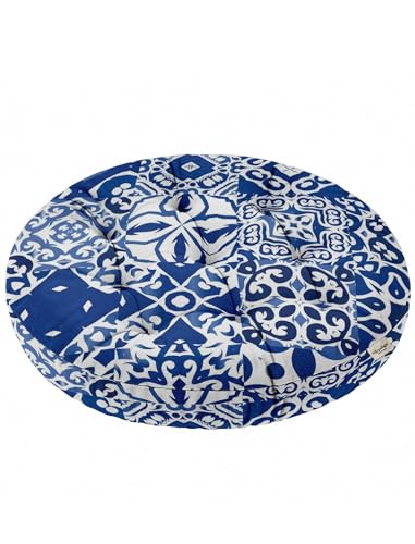 Vargottam Floor Cushion Seat - 22 Inch Round Cotton Pouf with Memory Foam, Tufted Floor Pillow for Meditation & Home Décor - Blue Boho Patchwork Vargottam Floor Cushion Seat - 22 Inch Round Cotton Pouf with Memory Foam, Tufted Floor Pillow for Meditation & Home Décor - Blue Boho Patchwork von Vargottam