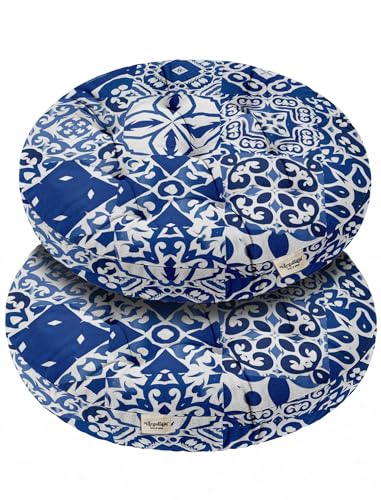 Vargottam Floor Cushion Seat - 22 Inch Round Cotton Pouf with Memory Foam, Tufted Floor Pillow for Meditation & Home Décor - Blue Boho Patchwork Vargottam Floor Cushion Seat - 22 Inch Round Cotton Pouf with Memory Foam, Tufted Floor Pillow for Meditation & Home Décor - Blue Boho Patchwork von Vargottam